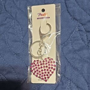 Pastels Pink Rhinestone Heart Keychain Bag Charm with Gems New